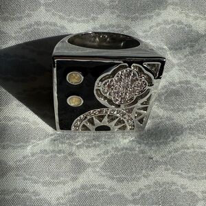 Silver and Black Geometric Statement Ring